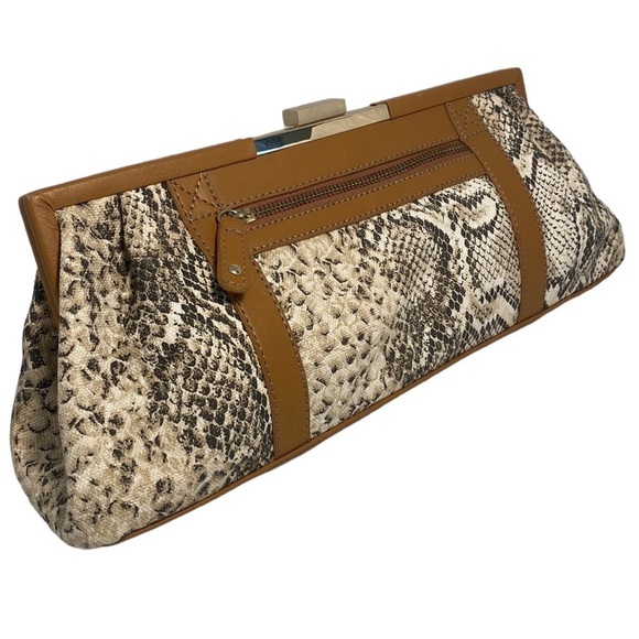 NINE WEST snakeskin print clutch canvas purse - Picture 1 of 16